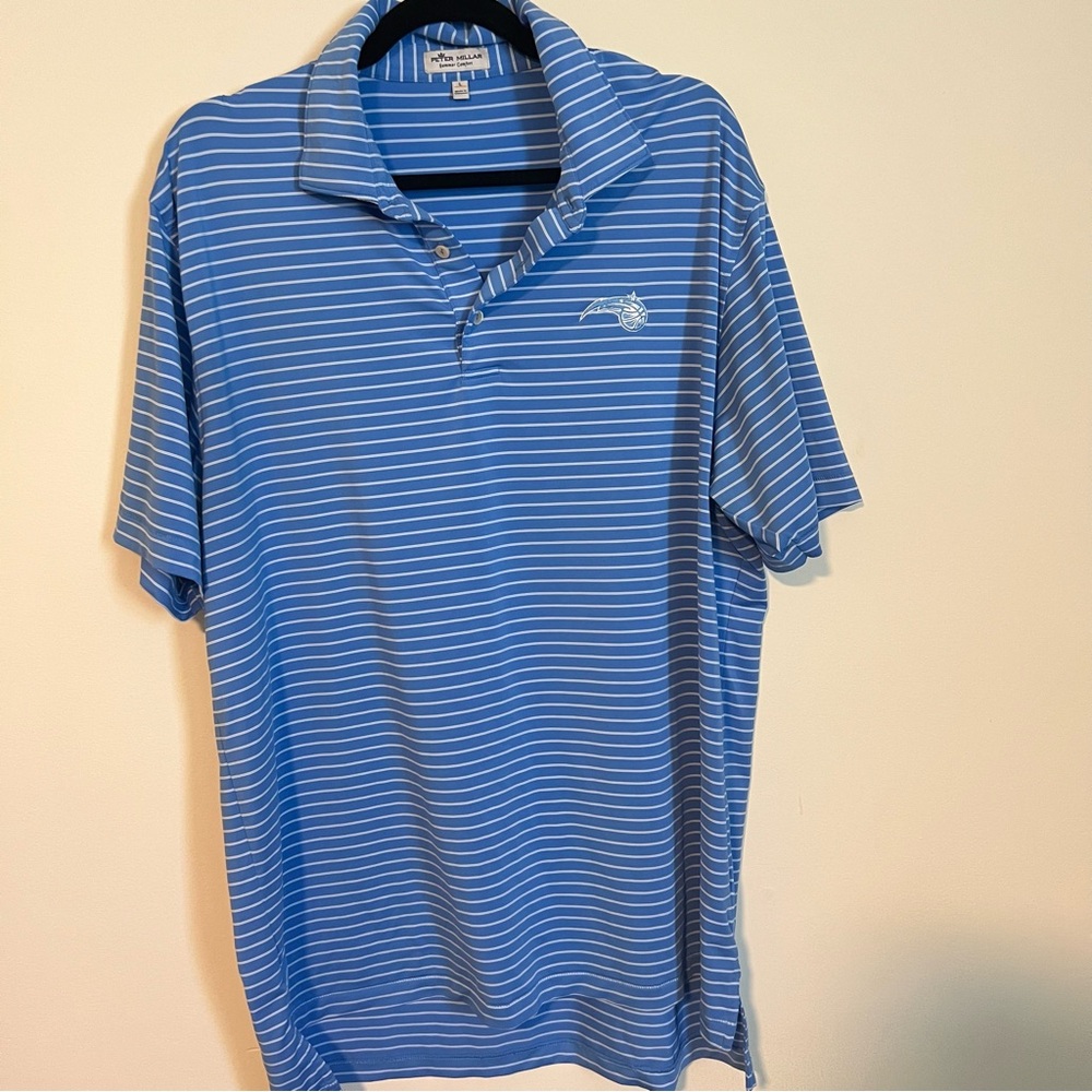 Peter Millar Sky Blue Polo with White Stripes